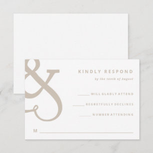 Whimsischer Ampersand   Weiße und beige Hochzeit RSVP Karte
