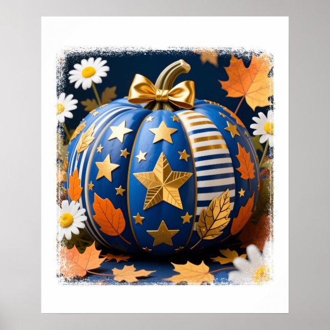 Whimsischer Aquamariner Kürbis mit Golden Bow Poster (Vorne)