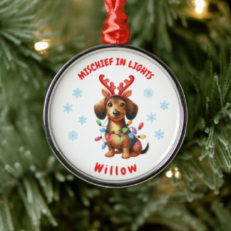 Whimsischer Aquarell Dackel Schneeflocken Hund Ornament Aus Metall