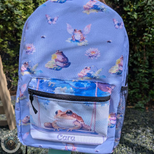 Whimsischer Aquarellfrosch auf einem schwingenden  Bedruckter Rucksack