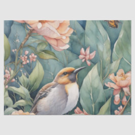 Whimsischer Aquarellgarten mit Single Bird Decou Seidenpapier