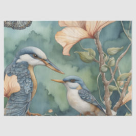 Whimsischer Aquarellgarten mit Vogeldekoupage Seidenpapier