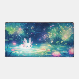 Whimsischer Axolotl in magischer leuchtender Lotus Schreibtischunterlage