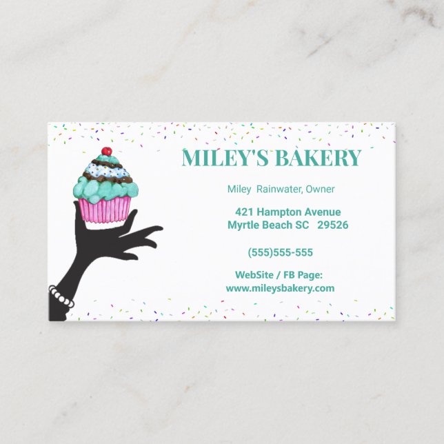 Whimsischer Bäckerei Business Cupcake Cards Visitenkarte (Vorderseite)