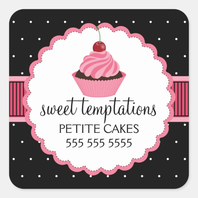 Whimsischer Bäckerei Cupcake Pink Box Siegel Quadratischer Aufkleber (Vorderseite)