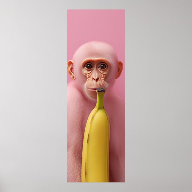 Whimsischer Banane und rosa Monkey Poster (Vorne)