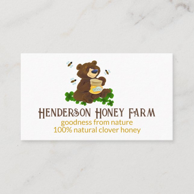 Whimsischer Bär mit Honey Jar Honey Visitenkarte (Vorderseite)