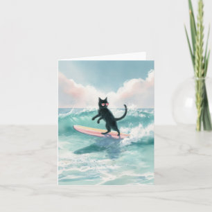 Whimsischer Black Cat Surfer Card Karte