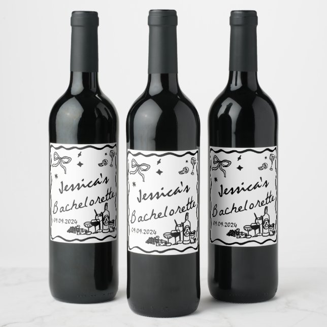 Whimsischer Black Cocktail Bachelorette Wochenende Weinetikett (Flaschen)