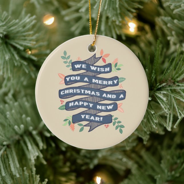 Whimsischer Blumenbanner Weihnachtsbanner Foto Url Keramik Ornament (Baum)