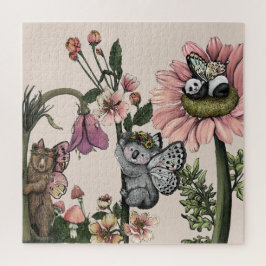 Whimsischer Blumenbär Fairies Wasserfarbe Kunst