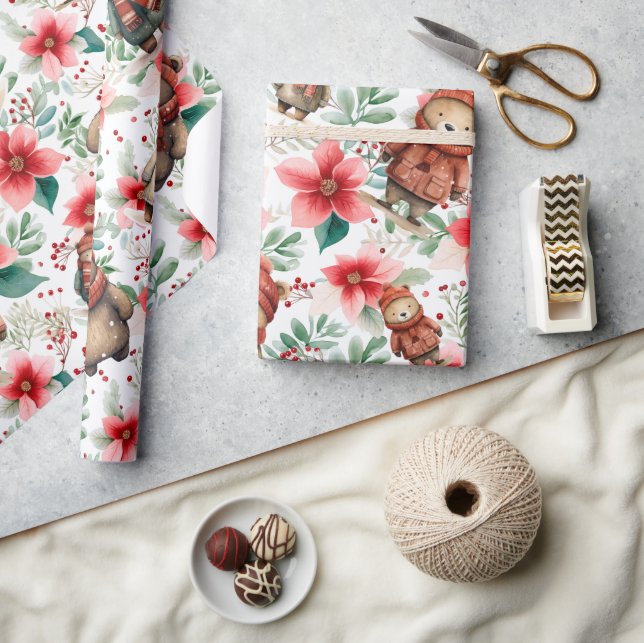 Whimsischer Blumenbären Geschenkpapier (Kunsthandwerk)