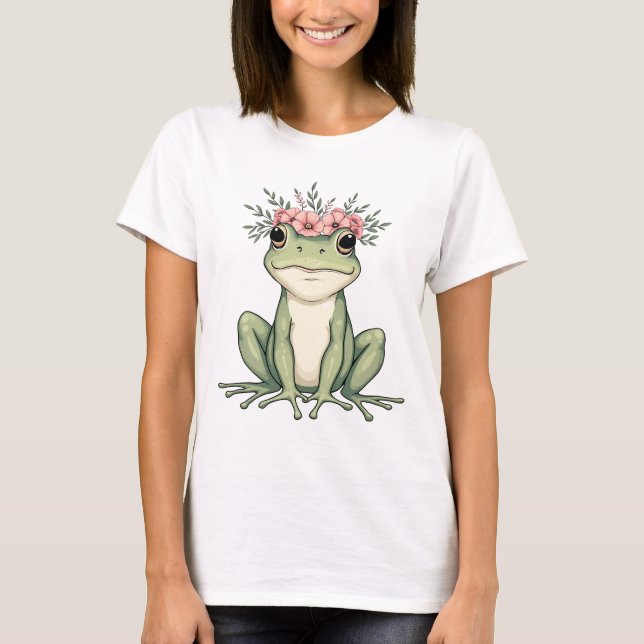 Whimsischer Blumenfrosch Kernkunst T-Shirt (Vorderseite)