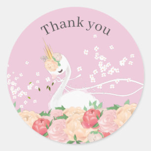 Whimsischer Blumenschwan Kinderdusche Danke Runder Aufkleber