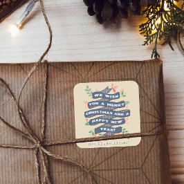 Whimsischer Blumenweihnachtsbanner Quadratischer Aufkleber