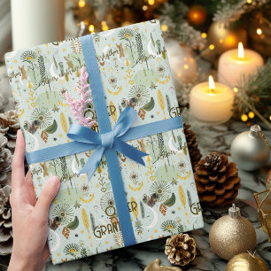 Whimsischer Boho-Chic mit erdigem Grün und Gold Geschenkpapier