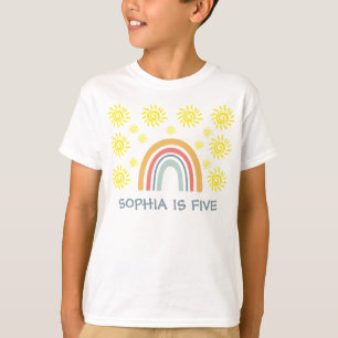 Whimsischer Boho-Regenbogen und Sonne 5. Geburtsta T-Shirt
