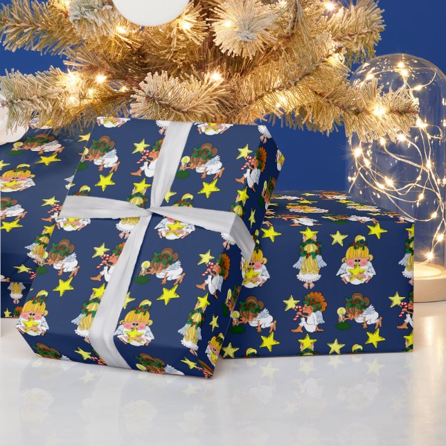 Whimsischer Cartoon Angel Weihnachtsgeschenk Wrap Geschenkpapier (Feiertage)