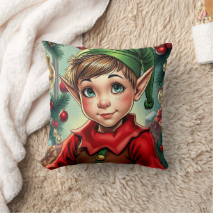 Whimsischer Cartoon-Elf   Weihnachten Kissen