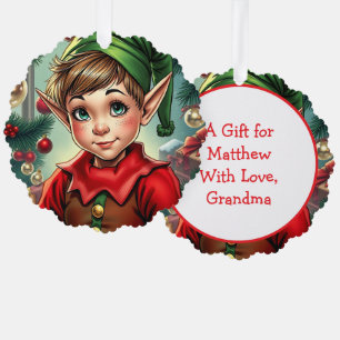 Whimsischer Cartoon-Elf   Weihnachten Ornament Karte