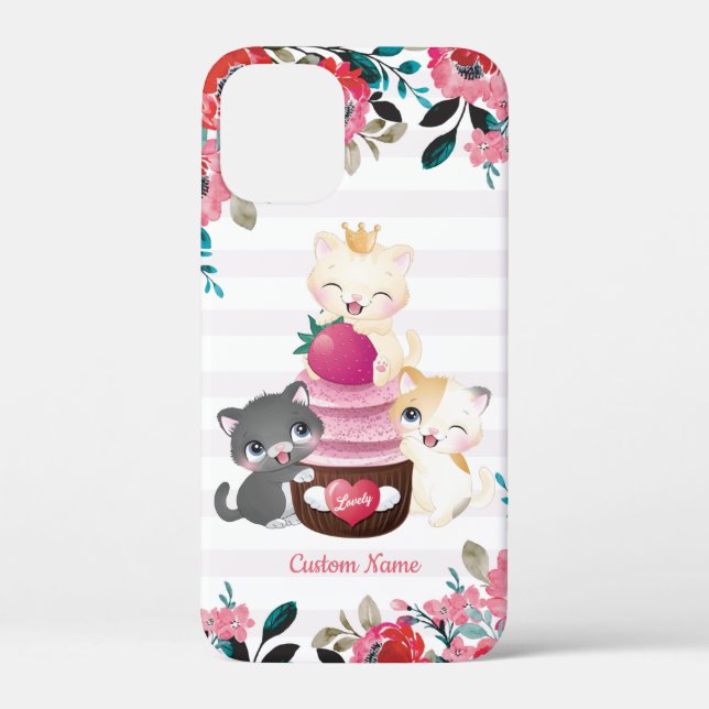 Whimsischer Cartoon Katzen Erdbeere Cupcake Case-Mate iPhone Hülle (Rückseite)