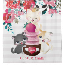 Whimsischer Cartoon Katzen Erdbeere Cupcake