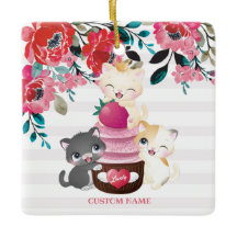 Whimsischer Cartoon Katzen Erdbeere Cupcake