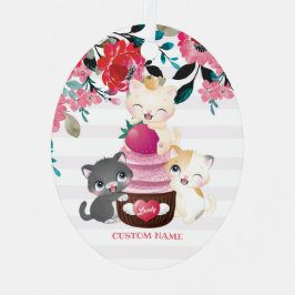 Whimsischer Cartoon Katzen Erdbeere Cupcake Ornament Aus Metall