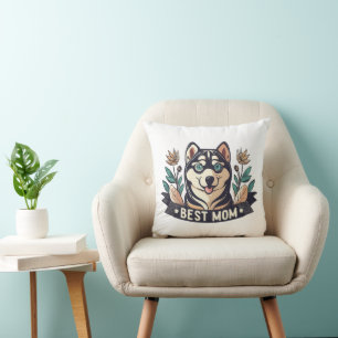 Whimsischer Cartoon Sibirische Husky Hund Mama Kissen