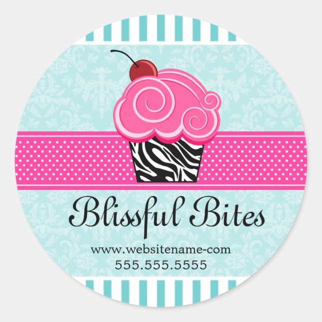 Whimsischer Cherry Cupcake Bäckerei Box Siegel Runder Aufkleber (Vorderseite)