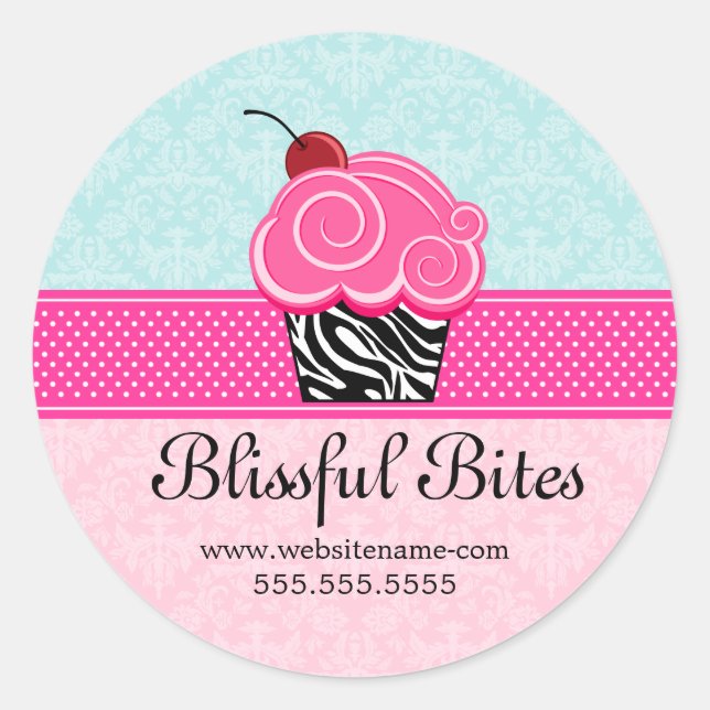 Whimsischer Cherry Cupcake Bäckerei Box Siegel Runder Aufkleber (Vorderseite)