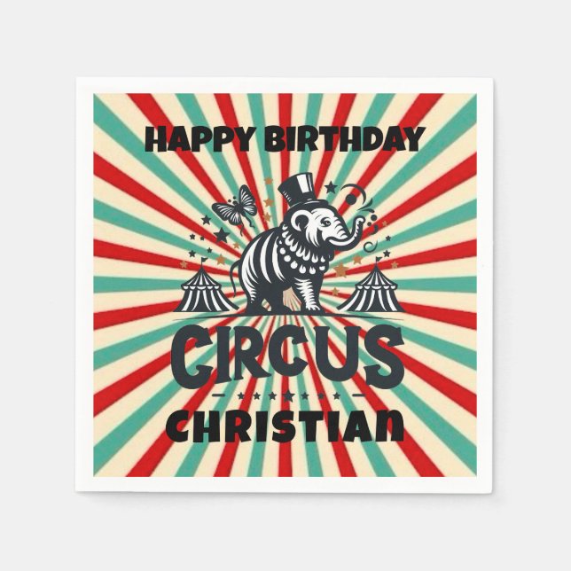 Whimsischer Circus Sunburst Kindergeburtstag Party Serviette (Vorderseite)