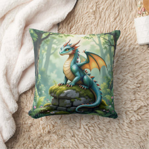 Whimsischer Drache auf antikem Stein Kissen