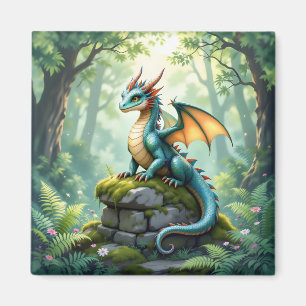 Whimsischer Drache auf antikem Stein Magnet