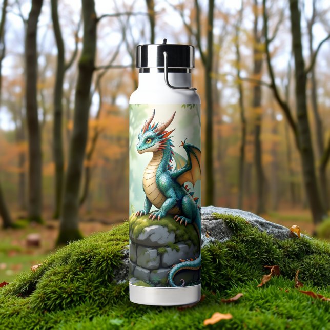 Whimsischer Drache auf antikem Stein Trinkflasche (Von Creator hochgeladen)