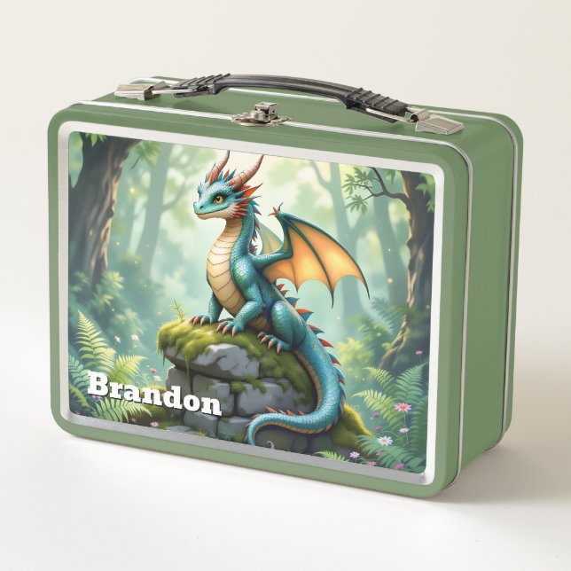 Whimsischer Drache auf antiken Stein Personalisier Metall Brotdose (Vorderseite)