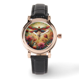 Whimsischer Drachenfliege Abstrakte Kunst Aquamari Armbanduhr