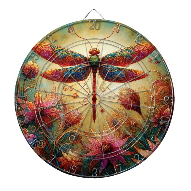 Whimsischer Drachenfliege Abstrakte Kunst Aquamari Dartscheibe (vorne)