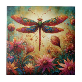 Whimsischer Drachenfliege Abstrakte Kunst Aquamari Fliese