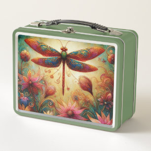 Whimsischer Drachenfliege Abstrakte Kunst Aquamari Metall Brotdose