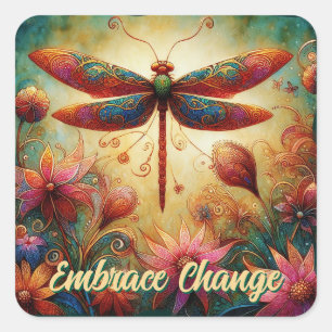 Whimsischer Drachenfliege Abstrakte Kunst Aquamari Quadratischer Aufkleber