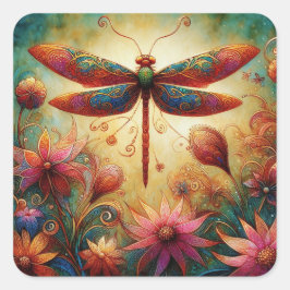 Whimsischer Drachenfliege Abstrakte Kunst Aquamari Quadratischer Aufkleber