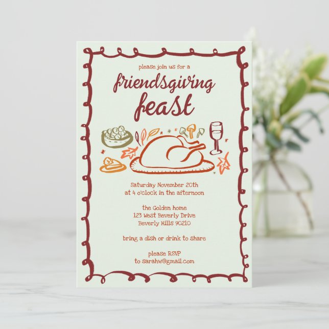 Whimsischer Erntedank Friendsgiving Dinner nach Ma Einladung (Stehend Vorderseite)