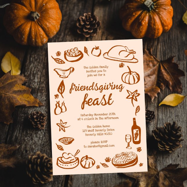 Whimsischer Erntedank Friendsgiving Dinner nach Ma Einladung (Whimsical Thanksgiving Friendsgiving Dinner Custom Invitation
)