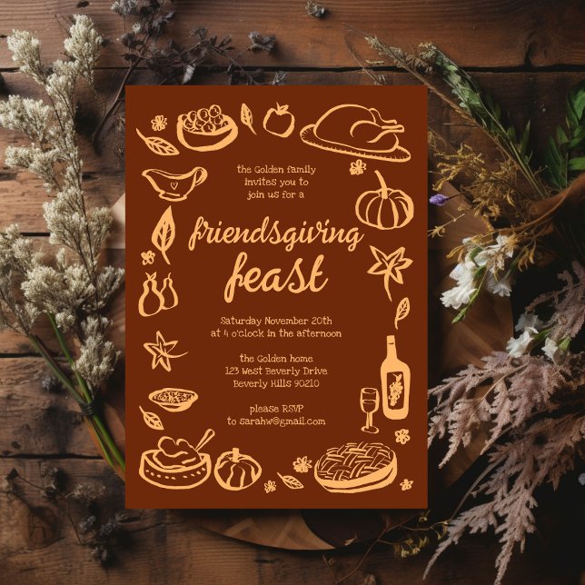 Whimsischer Erntedank Friendsgiving Dinner nach Ma Einladung (Whimsical Thanksgiving Friendsgiving Dinner Custom Invitation
)
