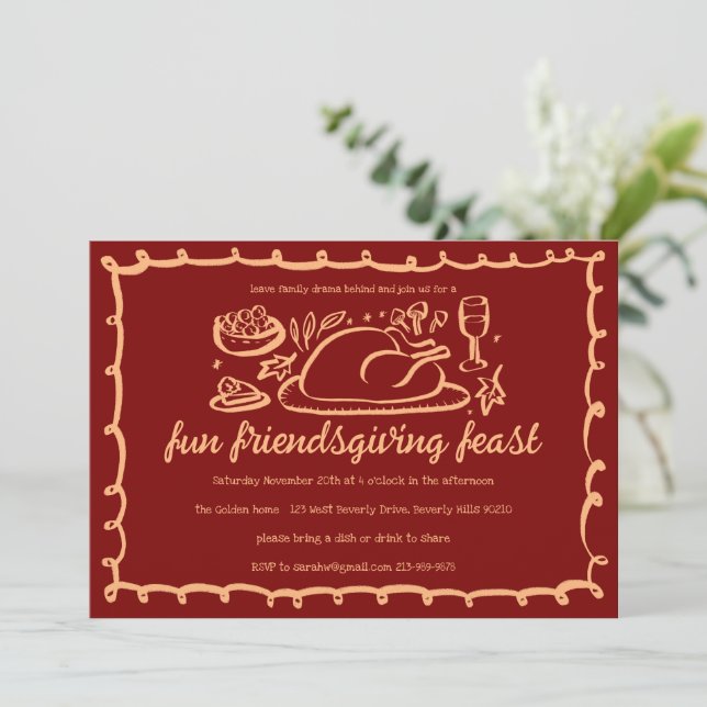 Whimsischer Erntedank Friendsgiving Dinner nach Ma Einladung (Stehend Vorderseite)