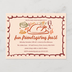 Whimsischer Erntedank Friendsgiving Dinner nach Ma Postkarte