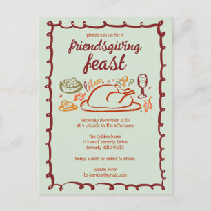 Whimsischer Erntedank Friendsgiving Dinner nach Ma Postkarte