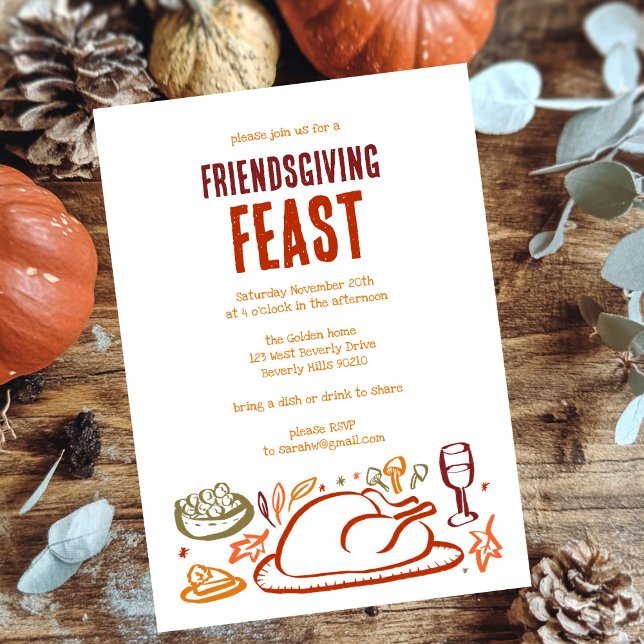Whimsischer Erntedank Friendsgiving Dinner Party Einladung (Whimsical Thanksgiving Friendsgiving Dinner Party Invitation
)