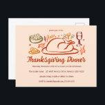 Whimsischer Erntedank Friendsgiving Dinner Party Postkarte<br><div class="desc">Perfekte niedliche Postkarte für eine lustige Herbstdinner Party Einladung! Handgemachte Kunst für Sie! Ideal für einen Erntedank-Urlaub, ein Fest der Freundschaft, ein Herbst oder Herbst-Party oder eine andere Veranstaltung. Vollständig anpassbar! Klicken Sie auf "Personalisieren" oben, um den Text zu bearbeiten. Klicken Sie auf "Bearbeiten mit dem Designwerkzeug", um die Schriftart,...</div>